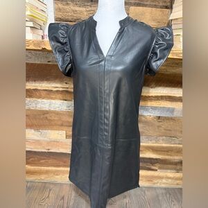 THML Black Faux Leather Mini Dress with Puff Sleeves